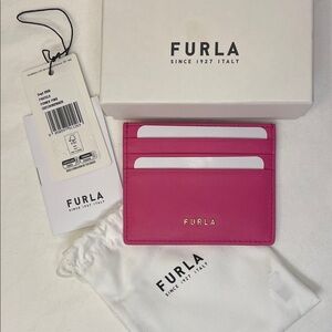 Furla Classic Credit Card Case Vitello Sidney Power Pink NWT